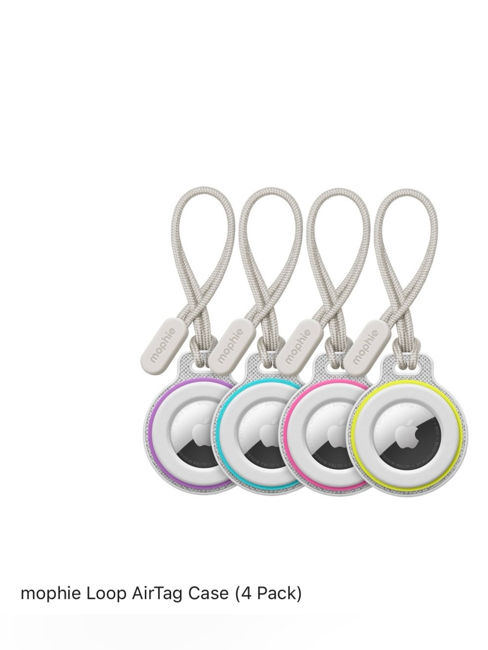 mophie Loop AirTag Cases in Purple, Teal, Pink & Yellow (4-Pack)